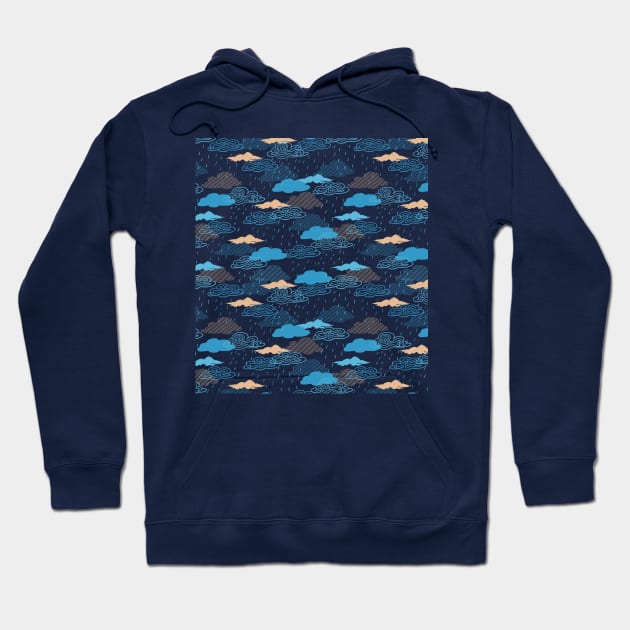 Blue Rainy Day Pattern Hoodie by FlinArt